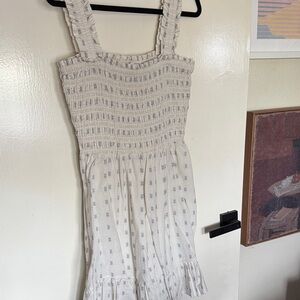 Women’s Cream Smocked Sundress with Subtle Blue Print
